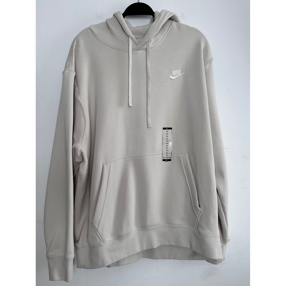 Nike Mens NWT Club Fleece Hoodie XL Bone Embroidered Logo Pullover BV2654-072